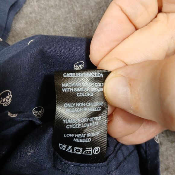 Denim‎ & Flower Ricky Singh Button Up Shirt Men's Large Blue Skull Pattern - Picture 7 of 10